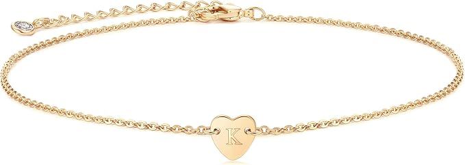 Mevecco Tiny Gold Heart Initial Necklace 14K Gold Filled Handmade Letter Heart Choker Necklace fo... | Amazon (US)