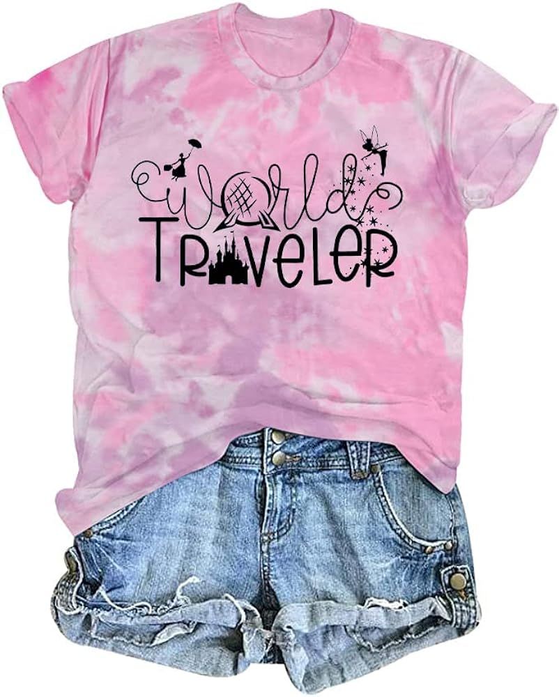 World Traveler Shirt Women Magic Kingdom T Shirt Cute Fairy Graphic Tees Causal Short Sleeve Funn... | Amazon (US)