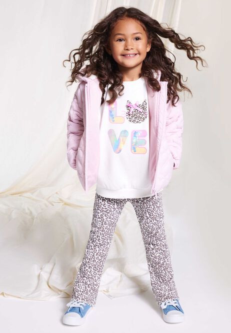 Younger Girls Cream Leopard Print Ribbed Bootcut Leggings | Peacocks