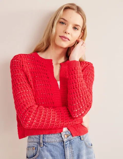 Cropped Crochet Cardigan - High Risk Red | Boden (US)