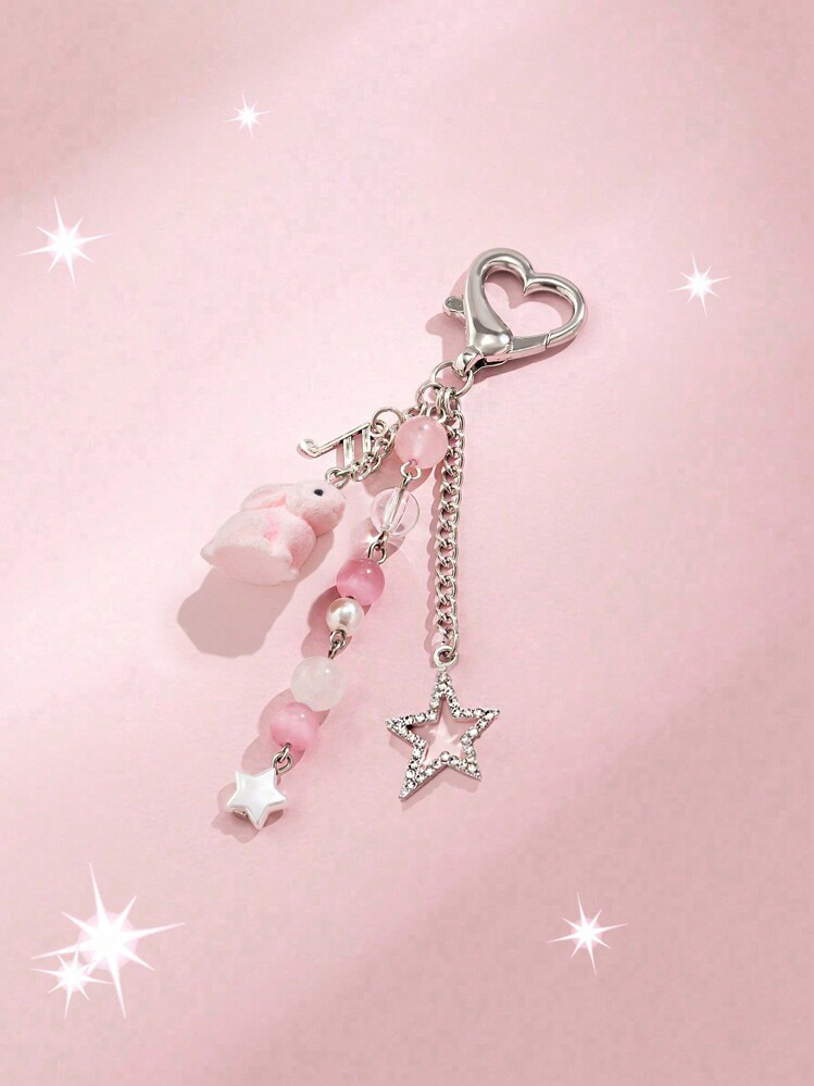 Kawaii 1pc Sweet And Lovely Style Bunny & Star & Crystal & Tassel Pendant Keychain, Great Easter ... | SHEIN