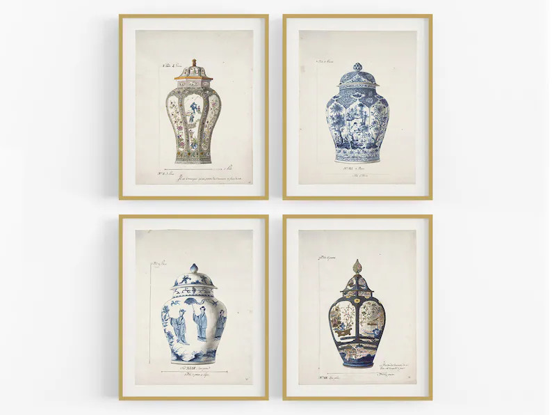 Set of Four French Chinoiserie Ginger Jar Art Prints / Vintage Art / French Art / Wall Decor / As... | Etsy (US)