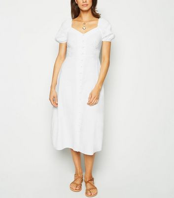 White Linen Blend Button Up Milkmaid Dress | New Look | New Look (UK)