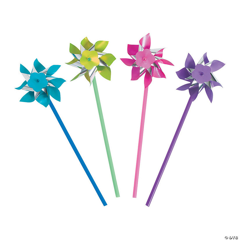 13" Bright Blue, Green, Pink & Purple Plastic Pinwheels - 36 Pc. | Oriental Trading Company