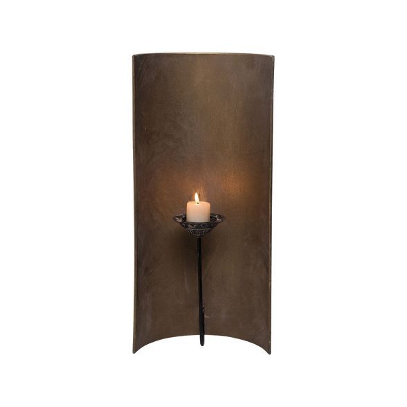 Distressed Curved Brass Metal Wall Sconce Pillar Candle Holder  - Foreside Home & Garden | Target