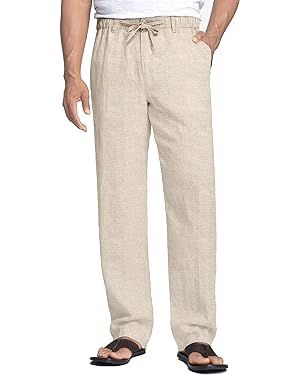COOFANDY Men's Casual Linen Pants Elastic Waist Drawstring Beach Summer Pants Lightweight Linen T... | Amazon (US)