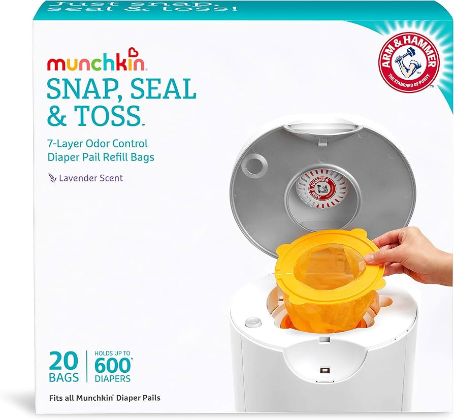 Munchkin Arm and Hammer Diaper Pail Snap, Seal and Toss Refill Bags, Holds 600 Diapers, White 20 ... | Amazon (US)