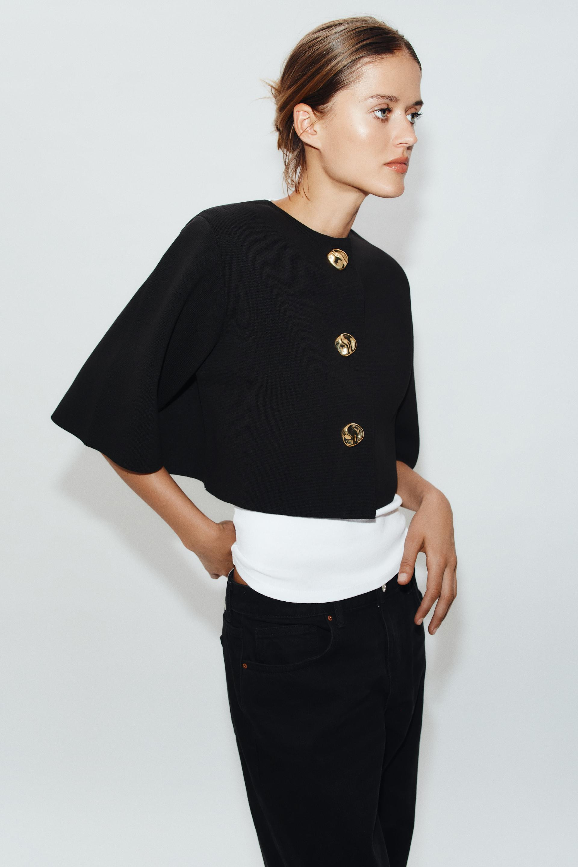 Zara - Cropped Knit Jacket - Black - S - Woman | Zara US