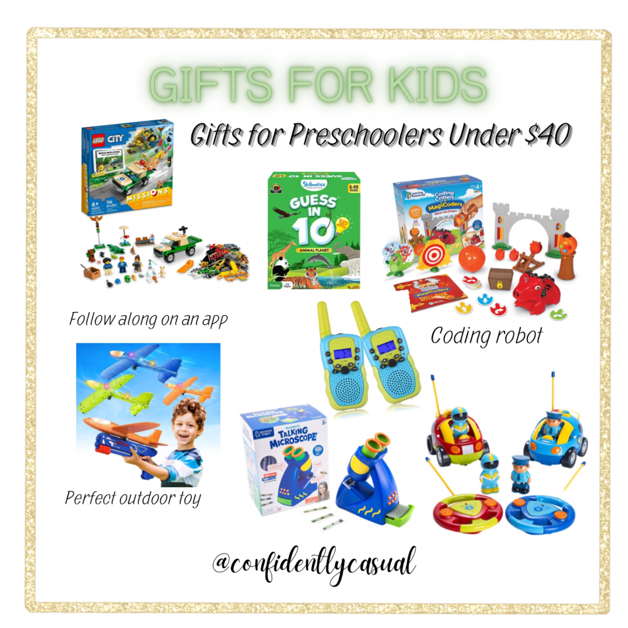 Gifts for preschoolers. Walkie talkies. Science kits. Legos. 

#LTKGiftGuide #LTKkids #LTKHoliday
