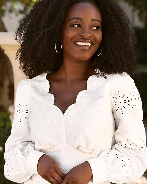 Embroidered Eyelet Sleeve Cropped Top | Express