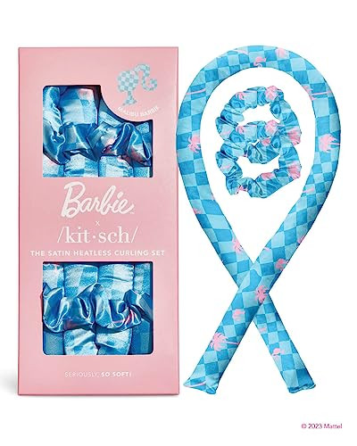 Kitsch Satin Heatless Curling Set - Overnight Curlers for Soft, No-Heat Curls with Curling Rod Headband and Hair Rollers - Barbie | Amazon (US)