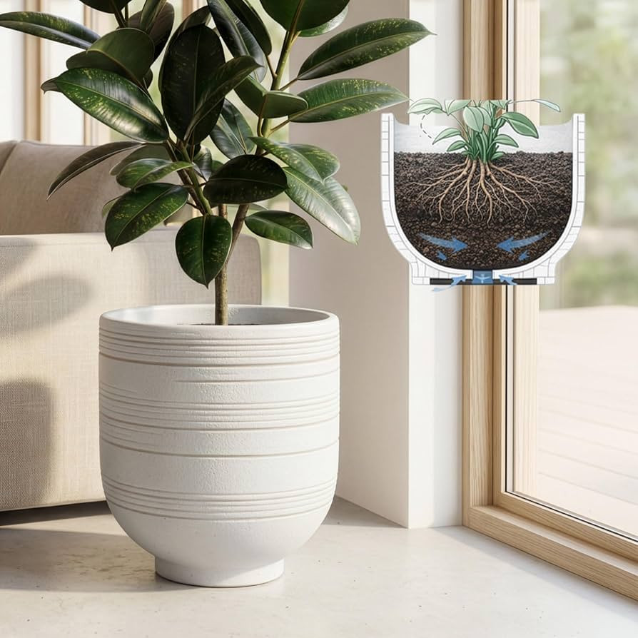 HERDUK Large White Ceramic Planter for Indoor Trees, Modern Indoor Floor Planter Pot for Olive Tr... | Amazon (US)