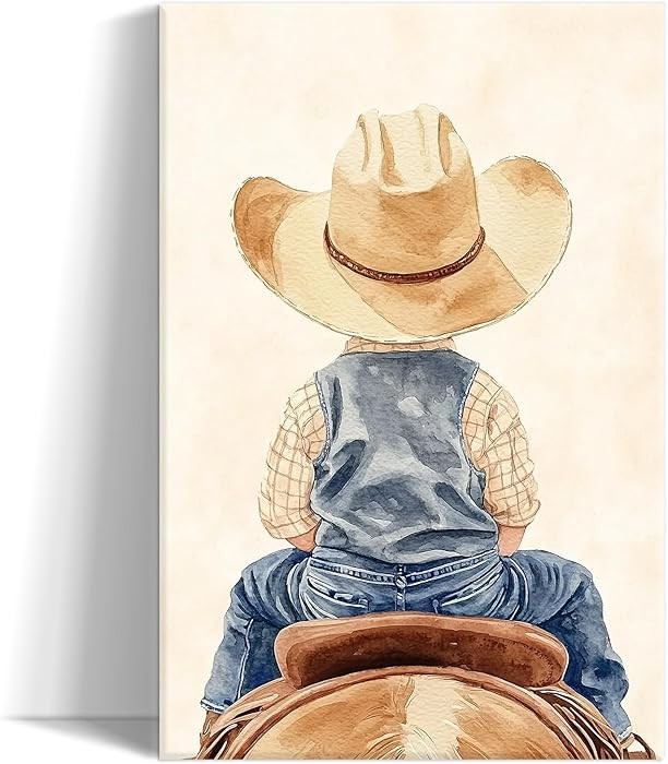 OLUNMILA Cowboy Nursery Wall Art Western Cowboy Boy Riding Horse Canvas Print Rustic Kids Picture... | Amazon (US)