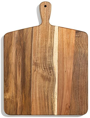Acacia Wood Cutting Board and Chopping Board with Handle for Meat, Cheese Board, Vegetables, Bread, and Charcuterie - Decorative Wooden Serving Board for Kitchen and Dining Room, Large 17" x 13" | Amazon (US)
