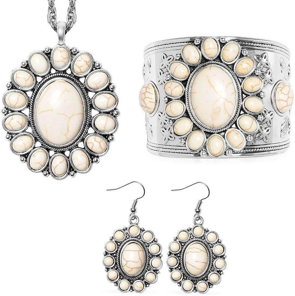 Shop LC Chunky Women Jewelry Sets Howlite Flower Earrings Bracelet Pendant Necklace Statement Sta... | Amazon (US)