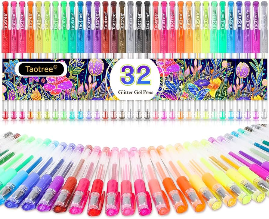 Taotree Glitter Gel Pens, 32 Color Neon Glitter Pens Fine Tip Art Markers Set 40% More Ink Colore... | Amazon (US)