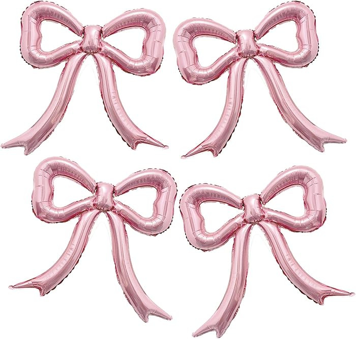 4pcs Pink Bow Foil Balloons Set Bow Mylar Balloons for Coquette Birthday, Baby Girl Shower, Bachelorette Party, Bow Themed Party Decorations, Pink Girl Ballerina Party Decor | Amazon (US)