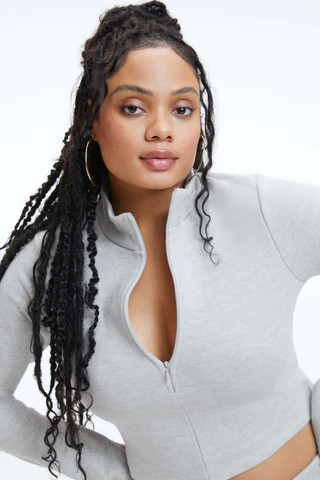 Cropped Zip Up Mock Neck Heather Grey001, Size 3XL | Good American