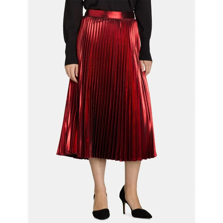 Free Assembly Women’s Pleated Metallic Maxi Skirt, Sizes XS-XXXL | Walmart (US)