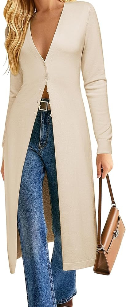 GRACE KARIN Womens Long Cardigan Trendy, Lightweight Knit Dusters Coat, V Neck Button Up Sweater ... | Amazon (US)