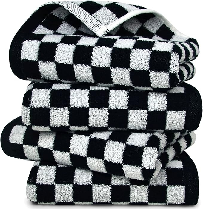 Jacquotha Black and White Hand Towels 4 Pack, Cotton Decorative Bathroom Hand Towels & Checkered ... | Amazon (US)