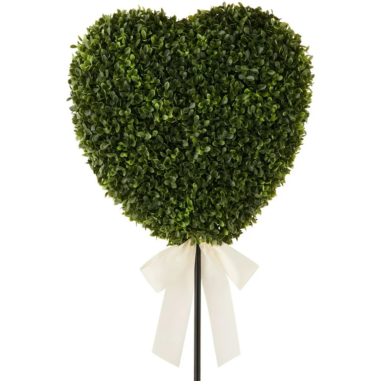 Boxwood Heart with Bow Topiary, Green and White, 32", Valentine's Day by My Texas House | Walmart (US)