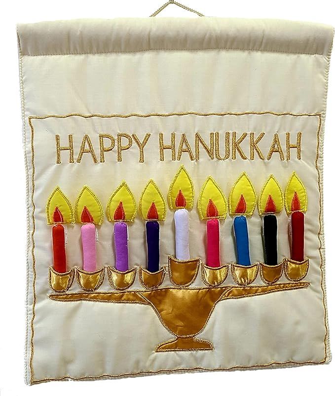 Pockets of Learning Ivory Cream Jewish Happy Hanukkah Menorah Wall Hanging | Festive Hebrew Holid... | Amazon (US)