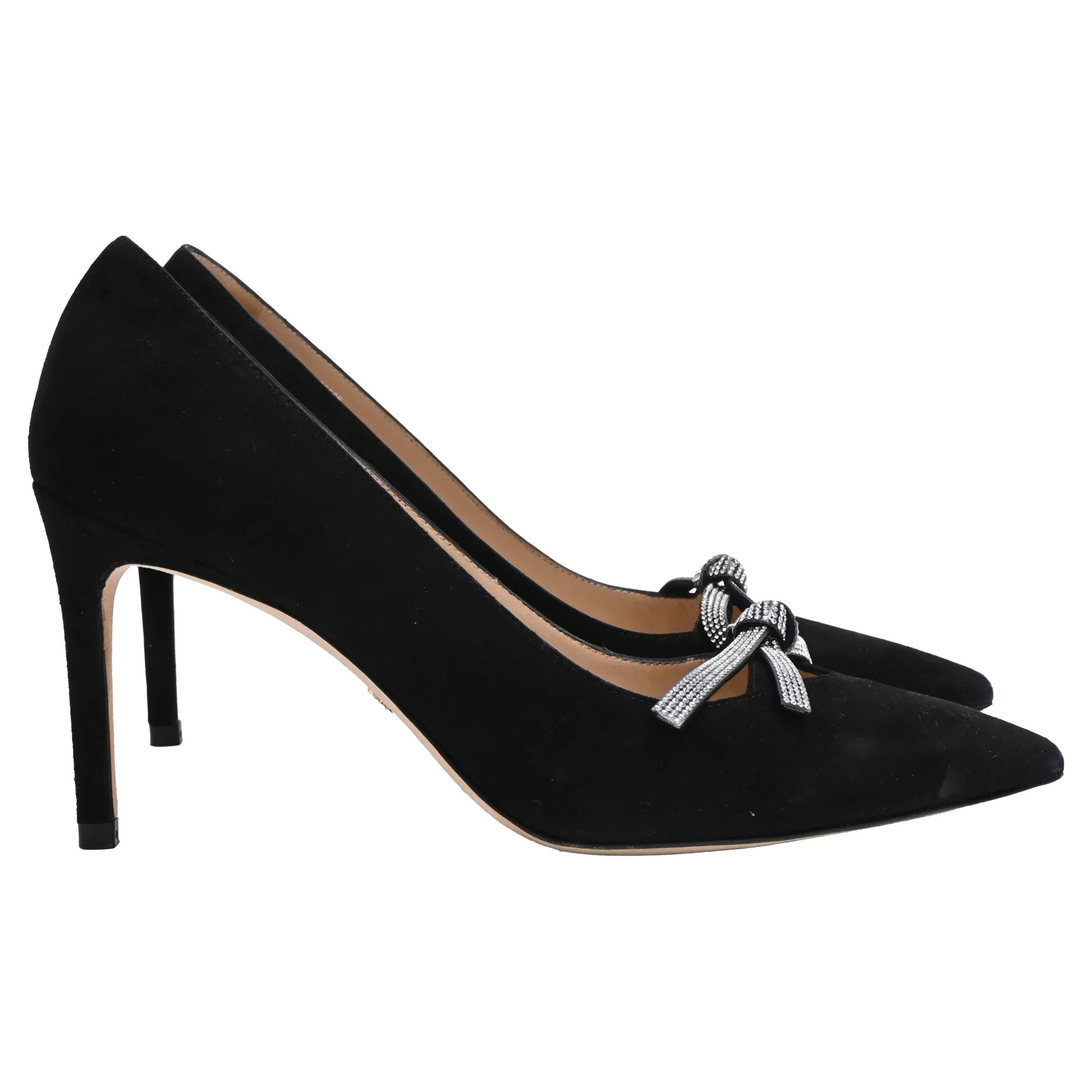Stuart Weitzman SW Bow 85mm Pumps in Black Suede | Shop Simon