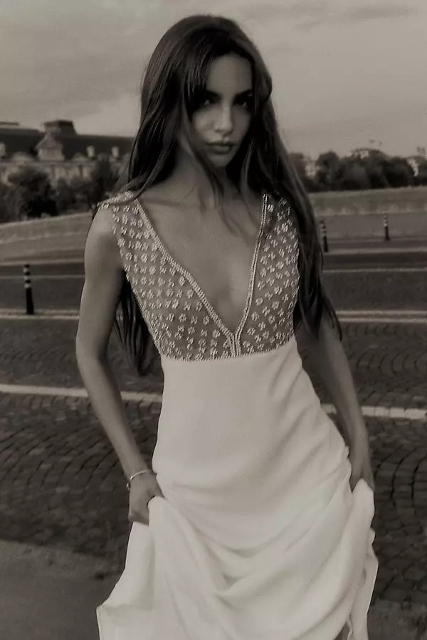 Bianna Crystal V-Neck Column Wedding Gown | Anthropologie (US)