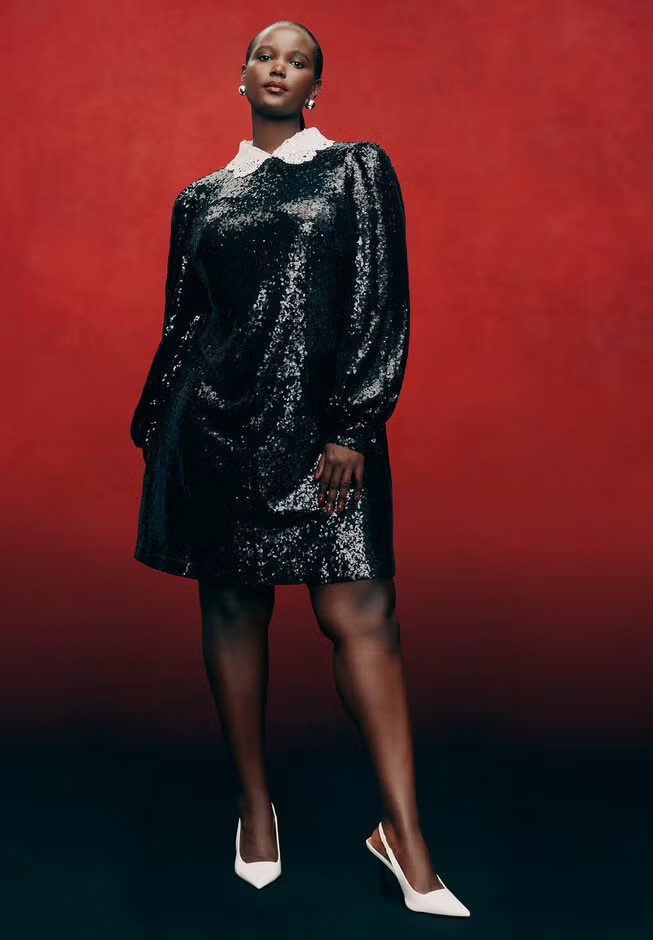 Lace Collar Sequin Mini Dress | Eloquii