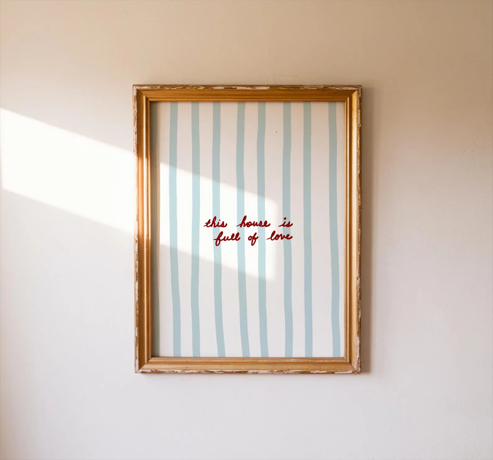 Love House Print: Blue & Red Striped Wall Art (Digital Download) | Etsy (US)