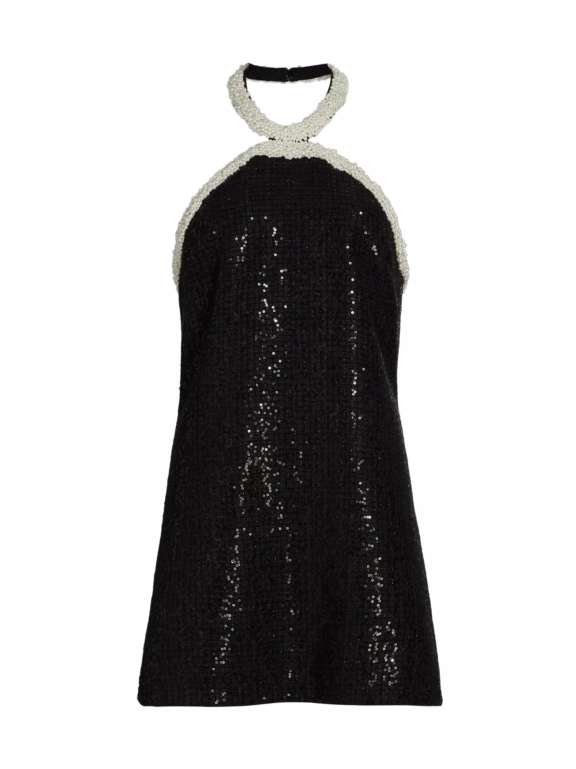 Shop Self-Portrait Faux-Pearl-Trim Sequined Bouclé Minidress | Saks Fifth Avenue | Saks Fifth Avenue