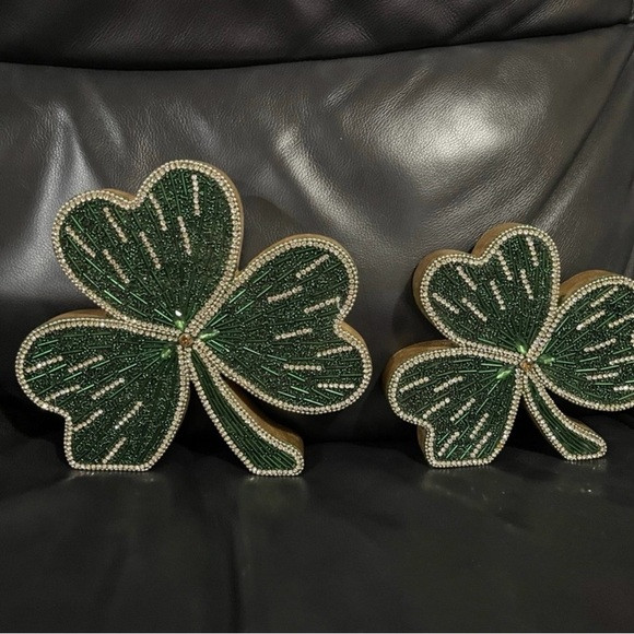 St Patricks Day Wood and Beaded Shamrocks, Set of 2 | Poshmark