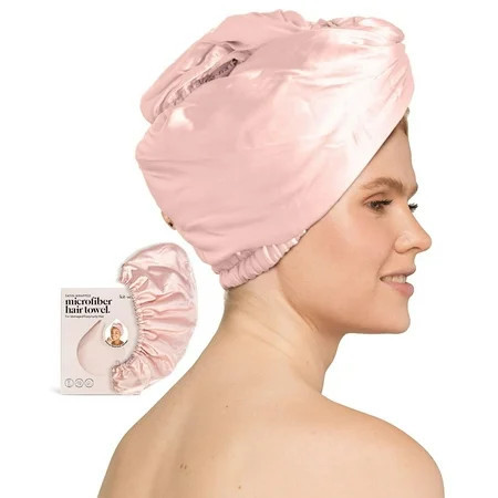Kitsch Satin Wrapped Microfiber Hair Towel, Pink, 1 Count | Walmart (US)