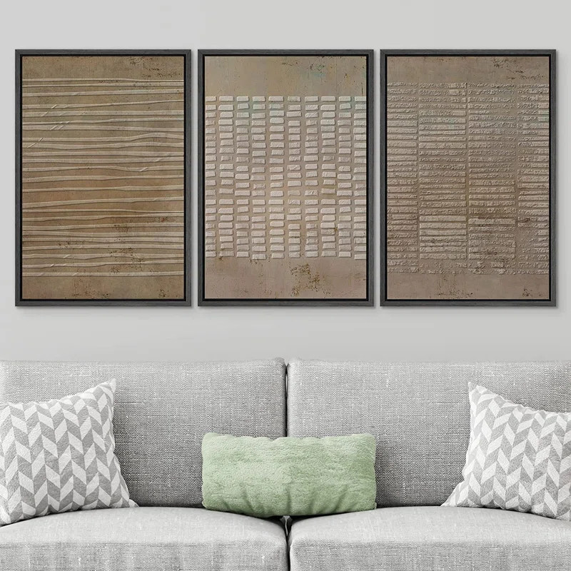 Geometric Line " No Texture Print - Grunge Greenish Brown Line Art, Abstract Neutral Artwork, Fra... | Wayfair North America