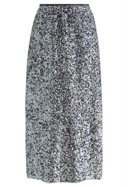 Iridescent Sequin Embellished Pencil Skirt in Silver | Chicwish
