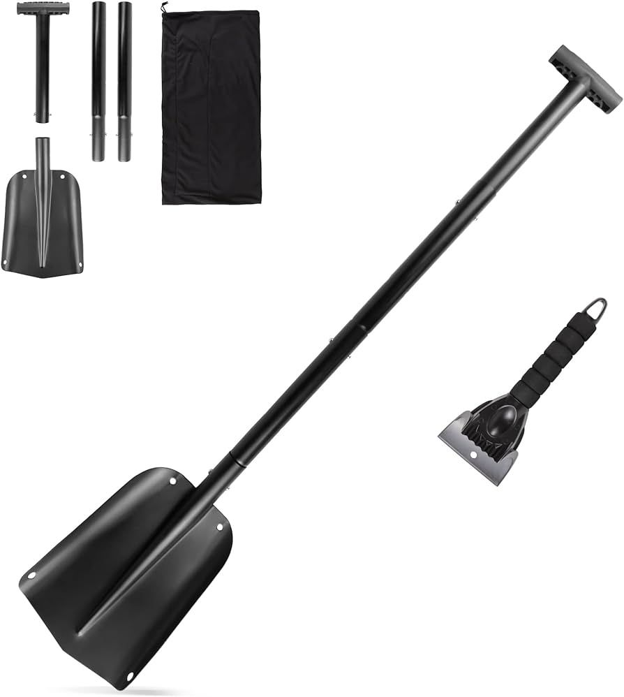 72 HRS Collapsible 4-in-1 Aluminum Compact Snow Shovel + Ice Scrapper - Snow Removal in Winter, E... | Amazon (US)