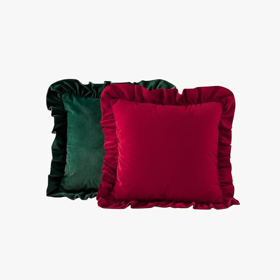 Christmas Throw Pillow Covers 18x18 inch Set of 2, Soft Plush Ruffled Decorative Red Green Solid ... | Amazon (US)