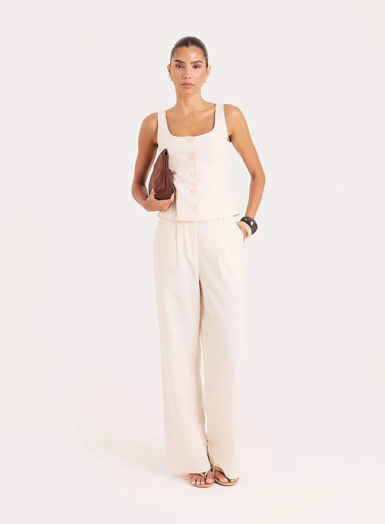 Women's Cream Linen Blend Wide Leg Trousers | Miriam | 4th & Reckless | 4th & Reckless