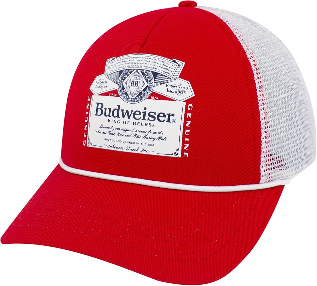Budweiser Bottle Label Rope Trucker Hat Red | Amazon (US)