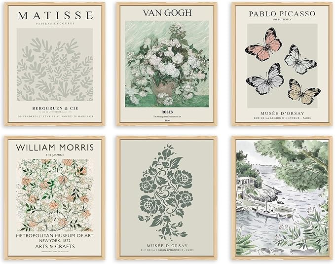 QIAOMICS Sage Green Poster Master Wall Art Print,Matisse Wall Decor Aesthetic,Exhibition Posters ... | Amazon (US)