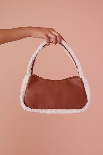 Faux Shearling-Trim Faux Leather Handbag | Forever 21 | Forever 21 (US)