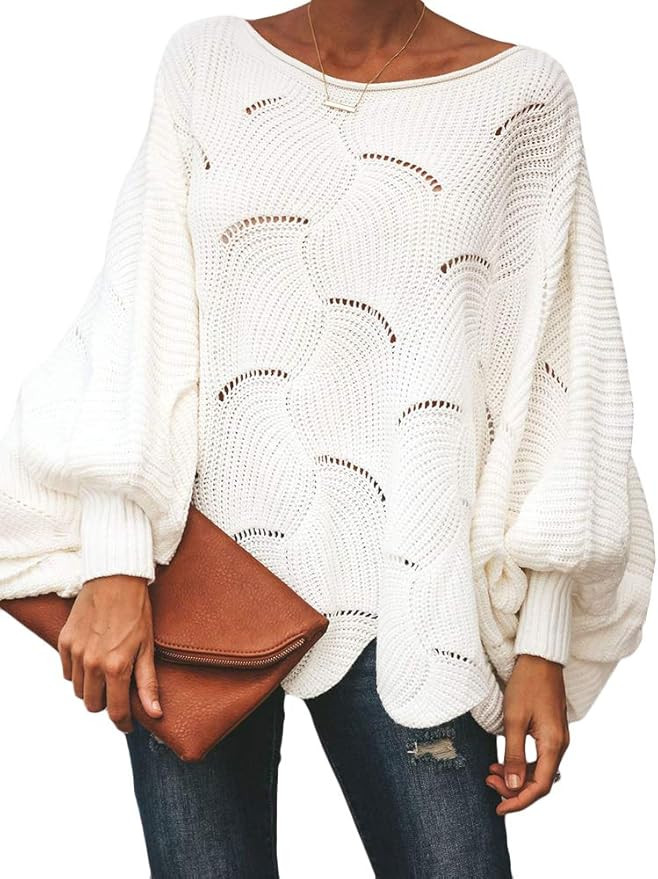 Ybenlow Womens Off Shoulder Sweaters Batwing Sleeve Loose Overiszed Hollow Knit Pullover Jumper T... | Amazon (US)