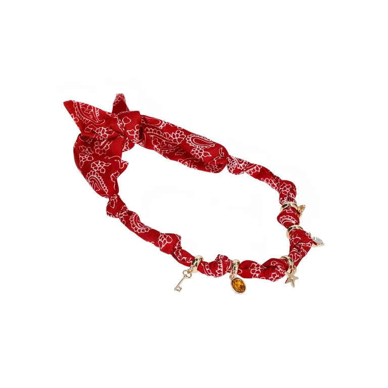 No Boundaries Women's Red Bandana Necklace with Goldtone Charms | Walmart (US)