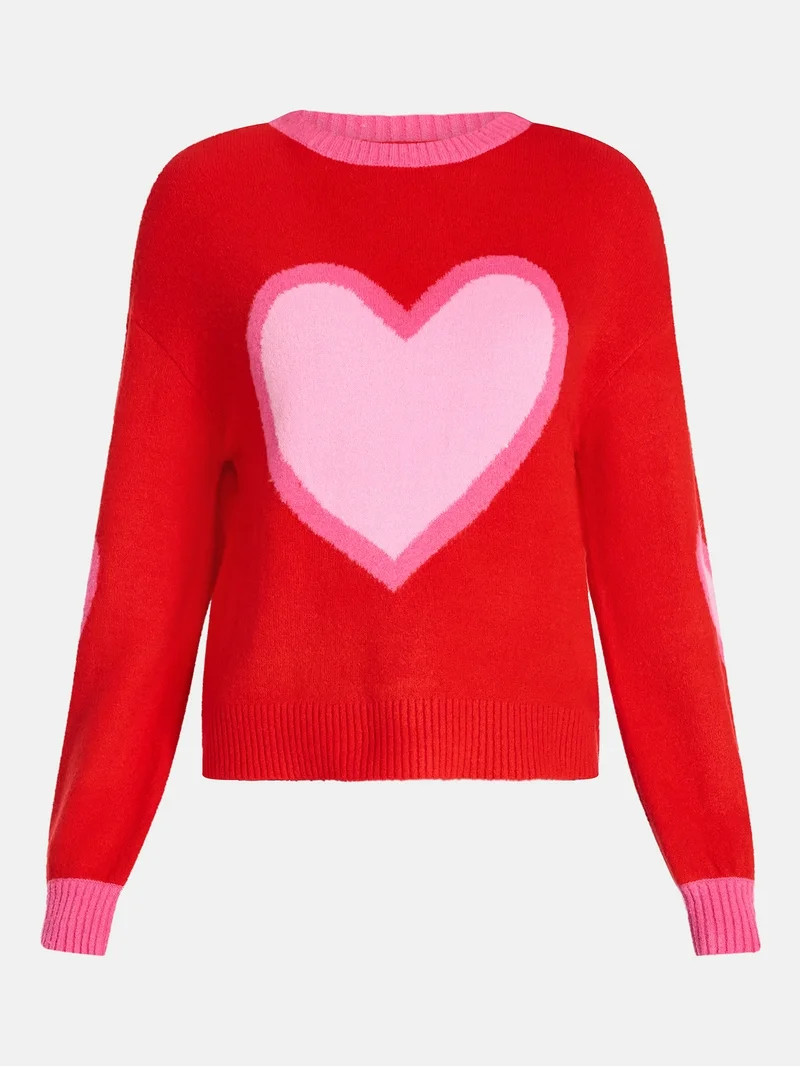 99 Jane Street Women's and Women's Plus Heart Sweater, Midweight, Sizes XS-4X | Walmart (US)
