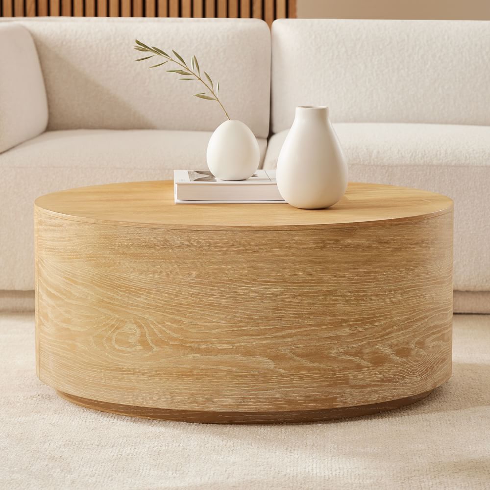 Volume Round Drum Coffee Table - Wood | West Elm (US)