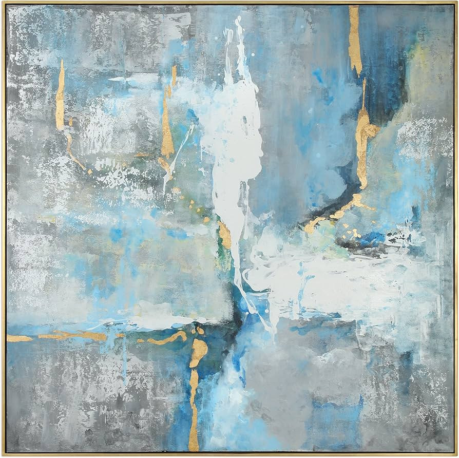 MY SWANKY HOME Oversize Abstract Gold Gray Blue White Modern Art Painting | 61" Square Framed | Amazon (US)