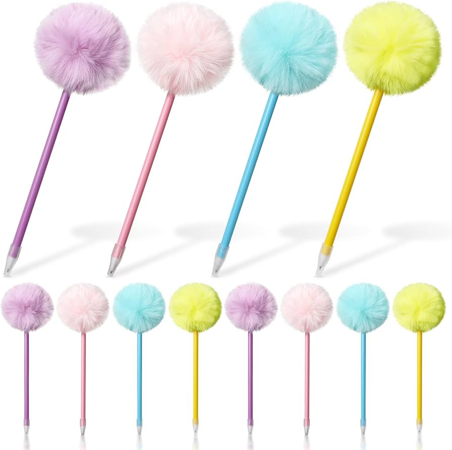Qfeley 12 Pack Pom Pom Pens Creative Colorful Fluffy Ball Pen,Cute Fluffy Pen for Girls Party Sup... | Amazon (US)