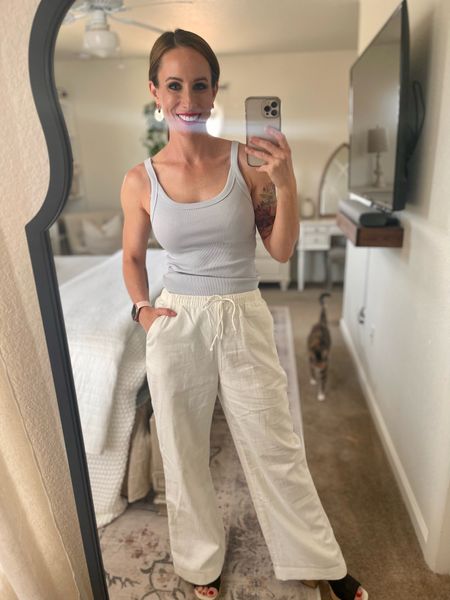 Summer temps have arrived here on the coast and these linen pants are just the perfect option to look pulled together without really trying. I did try to get the sun and the cat out of this photo but neither listened. 
•
•
•
#summervibes #summerstyle #abercrombiestyle #linenclothing #styleinspo #summeroutfit #casualstyle #casualoutfit #dolcevita #hm #neutralstyle #neutraloutfit 

#LTKstyletip #LTKshoecrush #LTKunder100