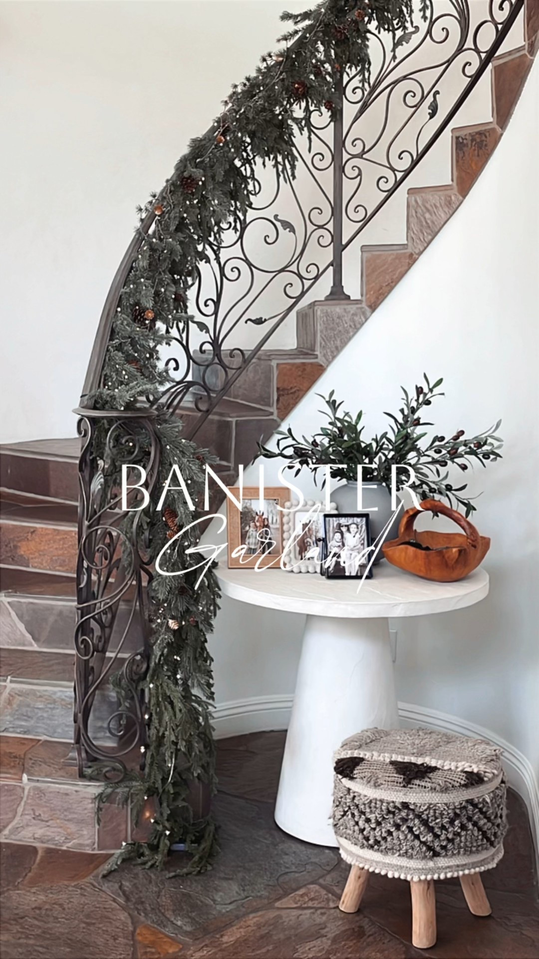 I combined 3 garland and battery string lights to create this look on our entryway stair banister. 

Secured everything with zip ties and so far, so good! 

#thanksgiving #christmas #home #decor 

#LTKHoliday #LTKHome #LTKCyberWeek